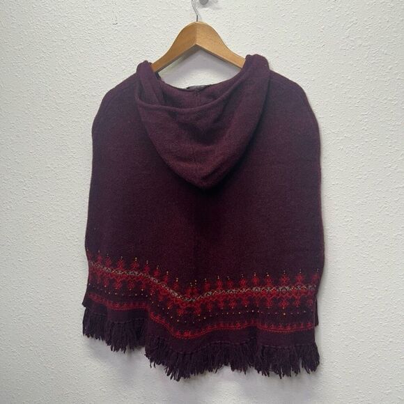 SO GSJC Women's Vintage Lambswool Hooded Poncho Red Fringe Fair Isle Beaded OS - Picture 7 of 12